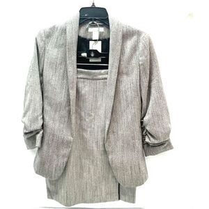 NWT H&M Gray Ruched 3/4 Sleeve Blazer Skirt Two Piece Suit Set Size 2/4
